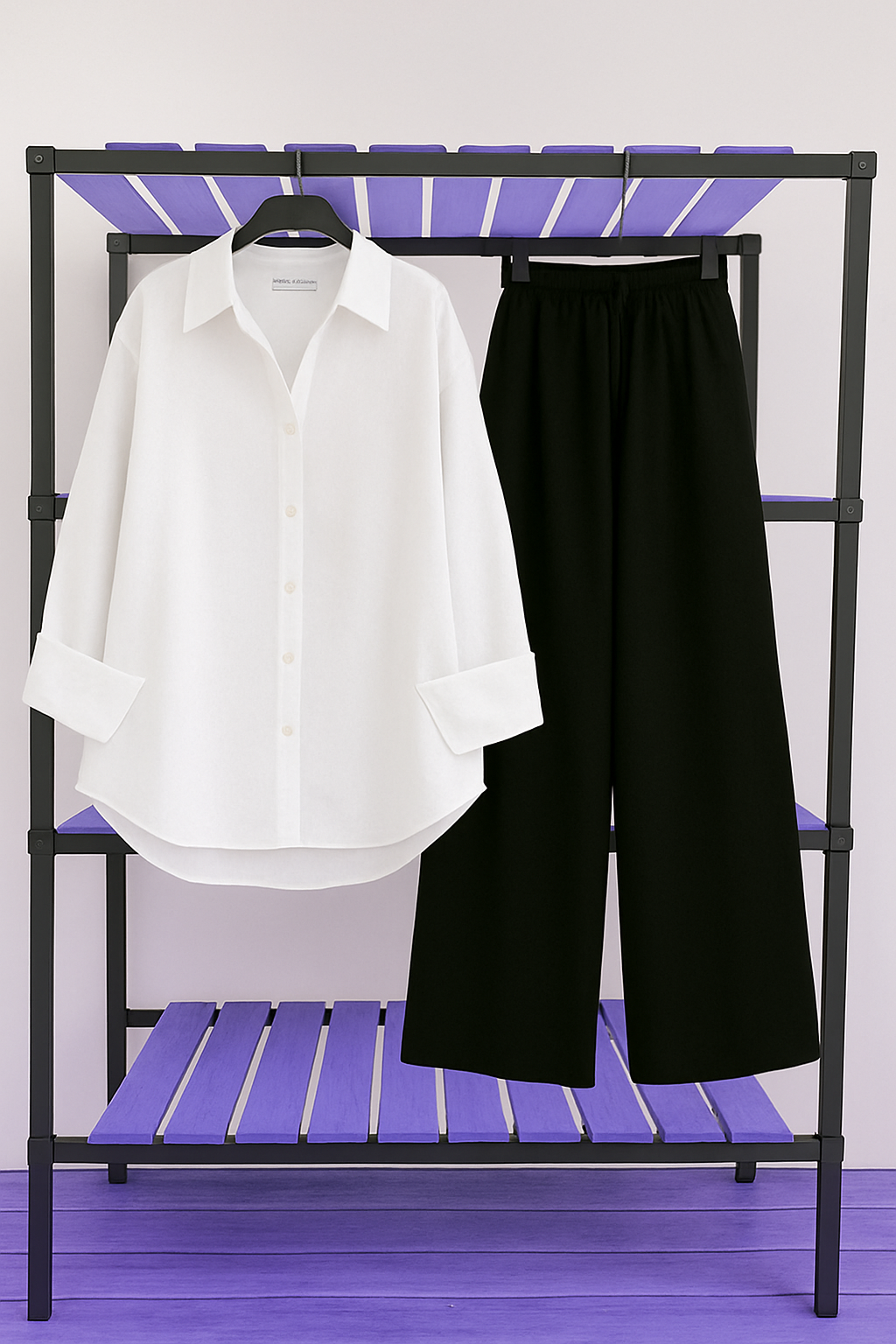 White Shirt & Black Pant Set