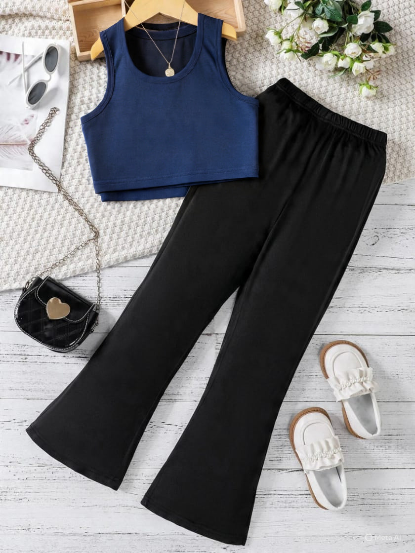 NAVY BLUE TANK TOP & BLACK FLAPPER