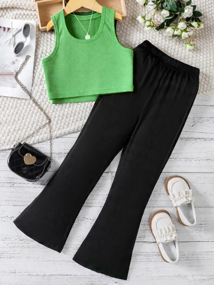 GREEN TANK TOP & BLACK FLAPPER