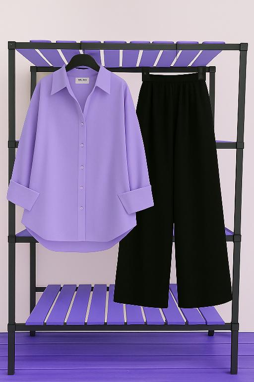 Lavender Shirt & Black Pant Set