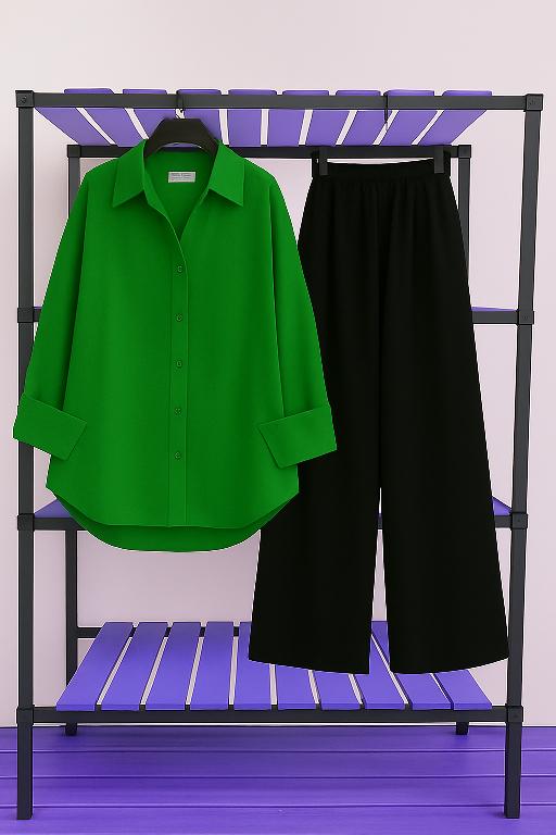 Green Shirt & Black Pant Set