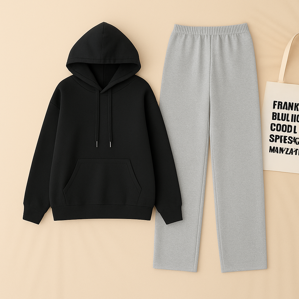 Black Hoodie & Grey Flapper Trouser Set