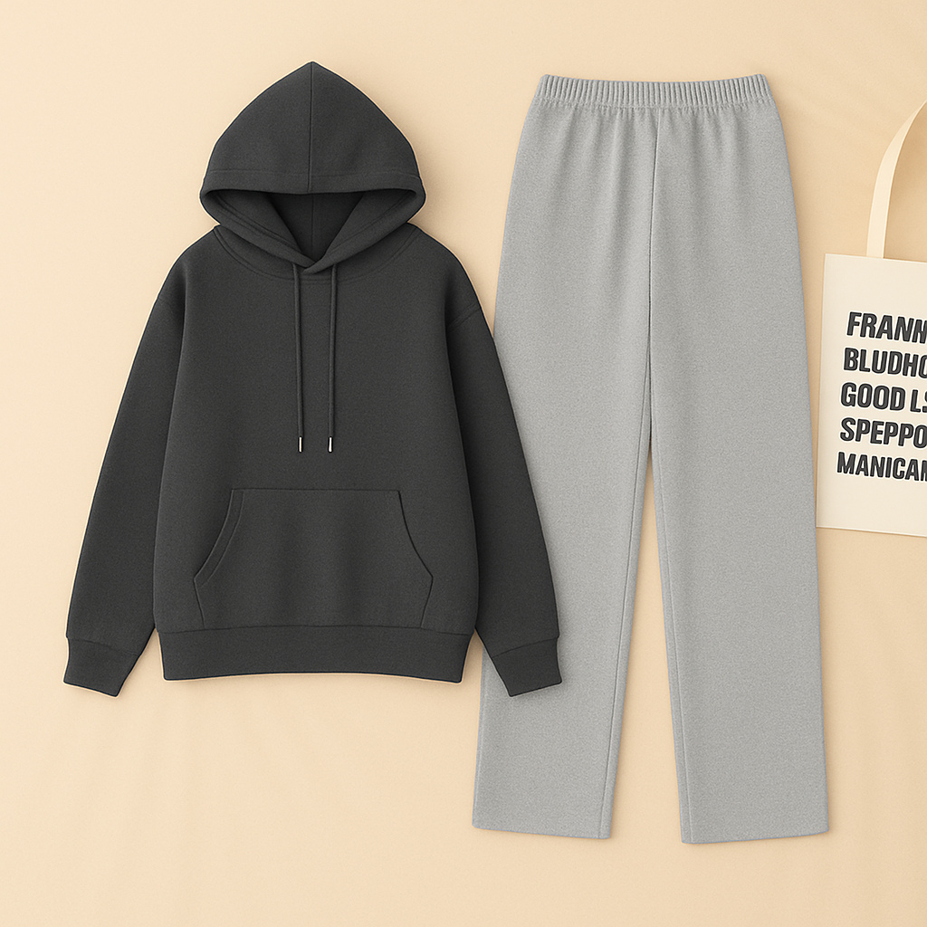 Charcoal Hoodie & Grey Flapper Trouser Set
