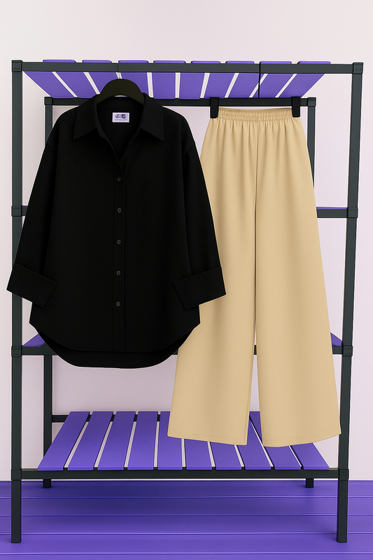 Black Shirt & Beige Pant Set
