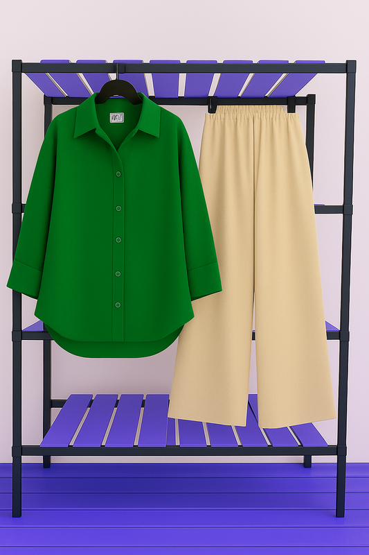 Green Shirt & Beige Pant Set