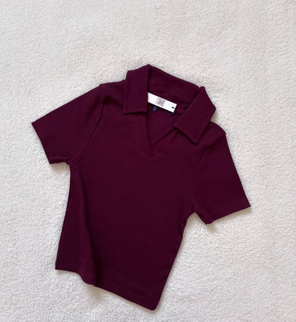 Ribbed Chic V Neck Polo