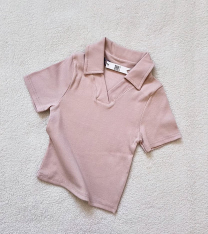 Ribbed Chic V Neck Polo