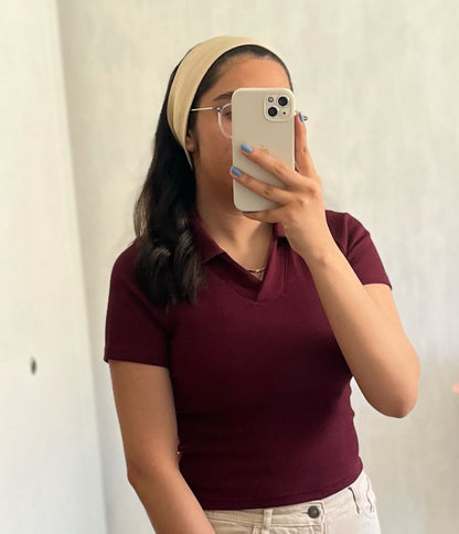 Ribbed Chic V Neck Polo