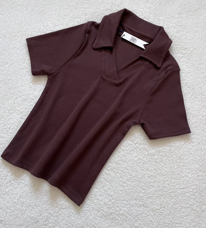 Ribbed Chic V Neck Polo