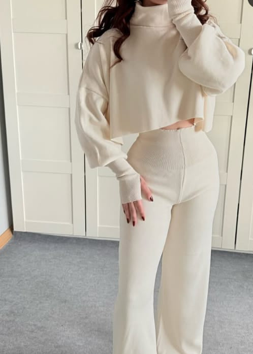 Knitted Crop Sweater & Trouser Set