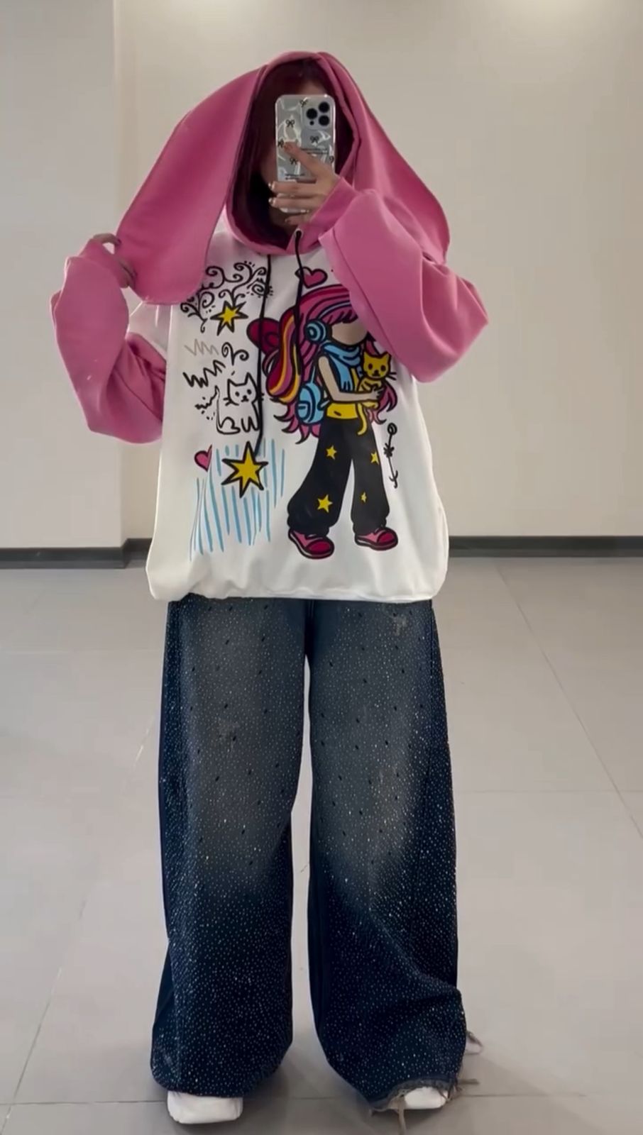 Pink Bunny Dreams Oversized Fleece Hoodie