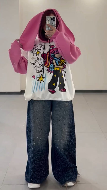 Pink Bunny Dreams Oversized Fleece Hoodie