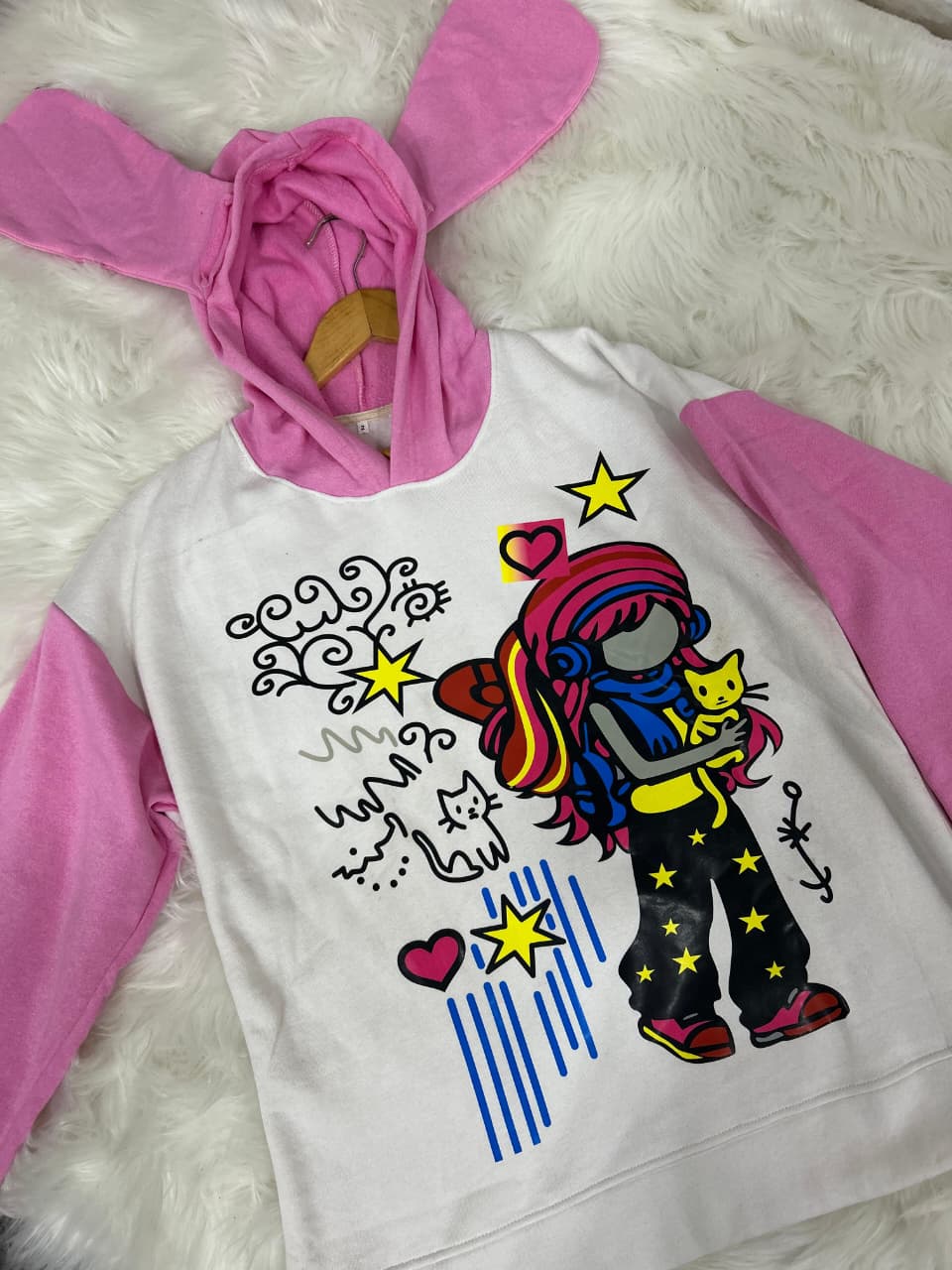 Pink Bunny Dreams Oversized Fleece Hoodie