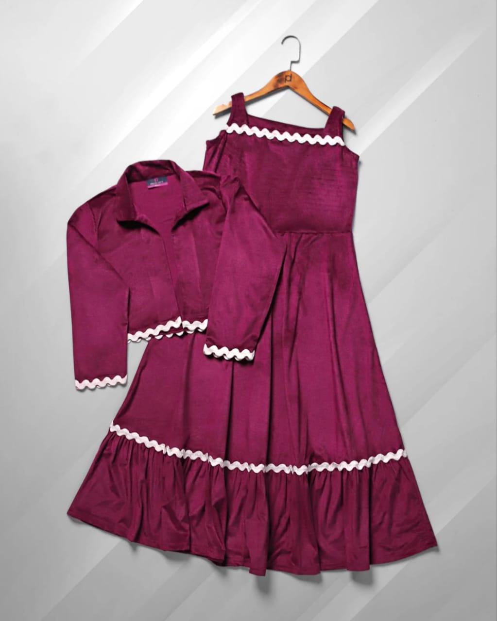 Burgundy Wave Rickrack Maxi Dress & Jacket Set