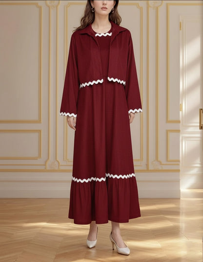 Burgundy Wave Rickrack Maxi Dress & Jacket Set
