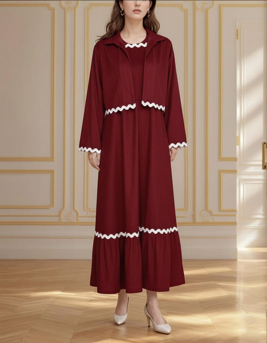 Burgundy Wave Rickrack Maxi Dress & Jacket Set