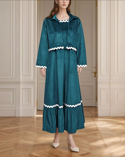 Burgundy Wave Rickrack Maxi Dress & Jacket Set