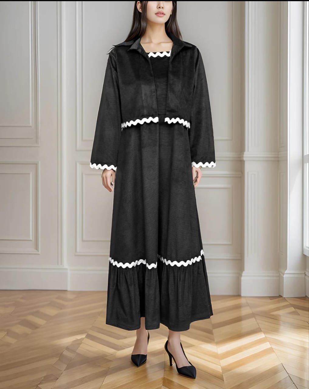 Burgundy Wave Rickrack Maxi Dress & Jacket Set