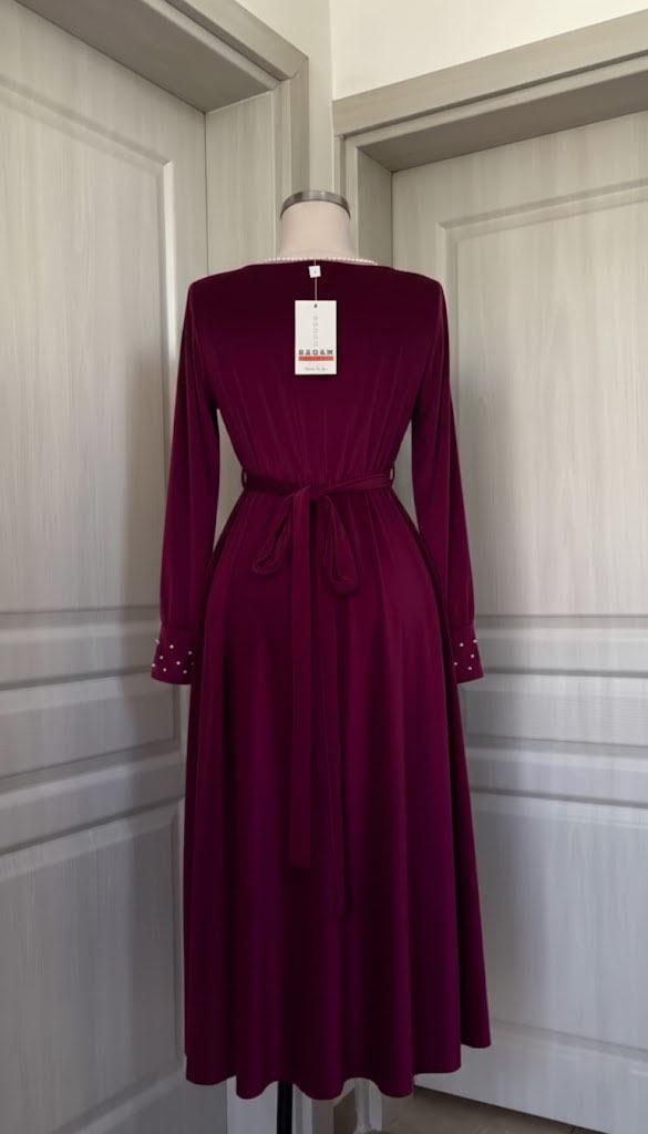 Luxury Beaded Wine Velvet Dress