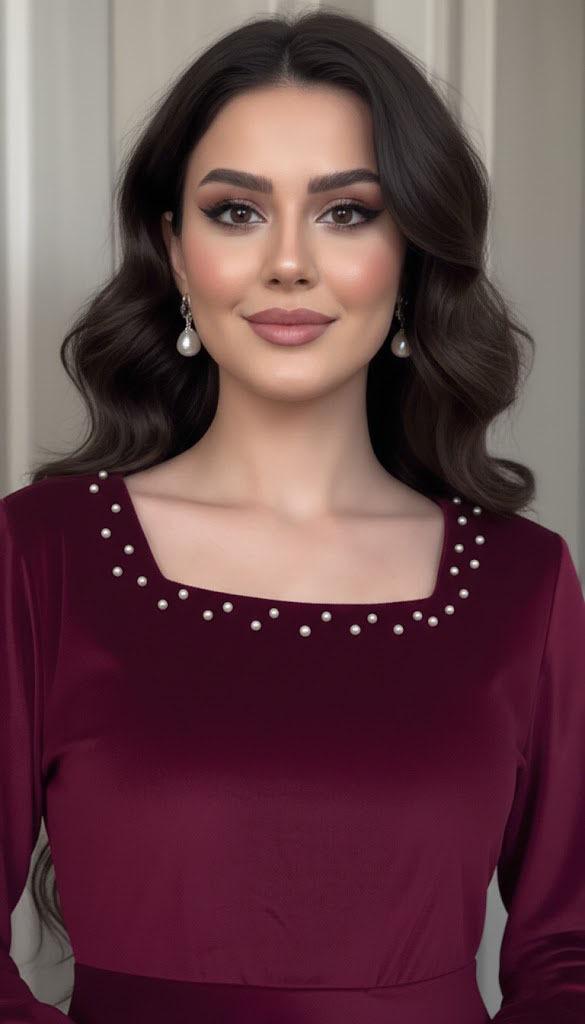 Luxury Beaded Wine Velvet Dress