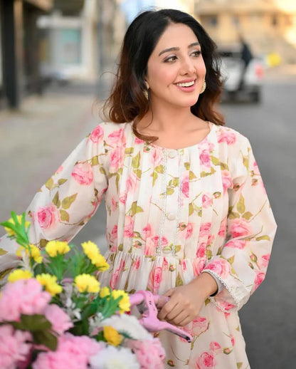 Blush Rose Garden Tiered Midi Dress