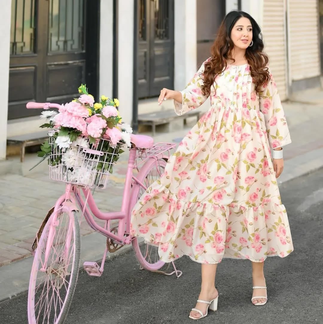 Blush Rose Garden Tiered Midi Dress