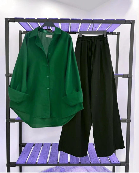 Green Shirt & Black Pant Set