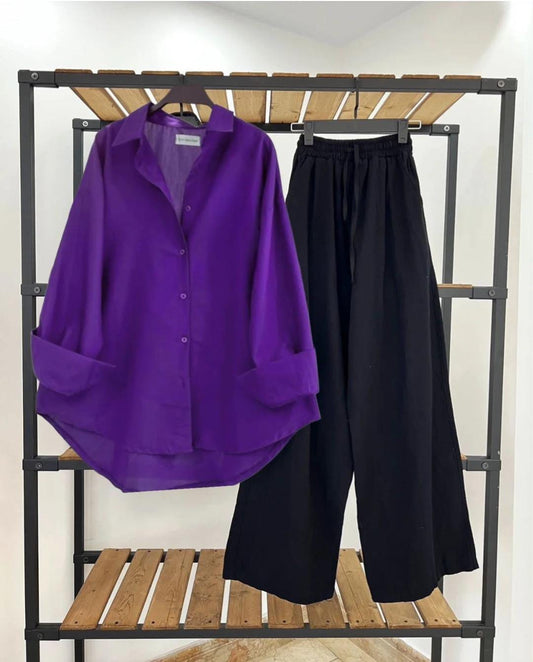 Purple Shirt & Black Pant Set