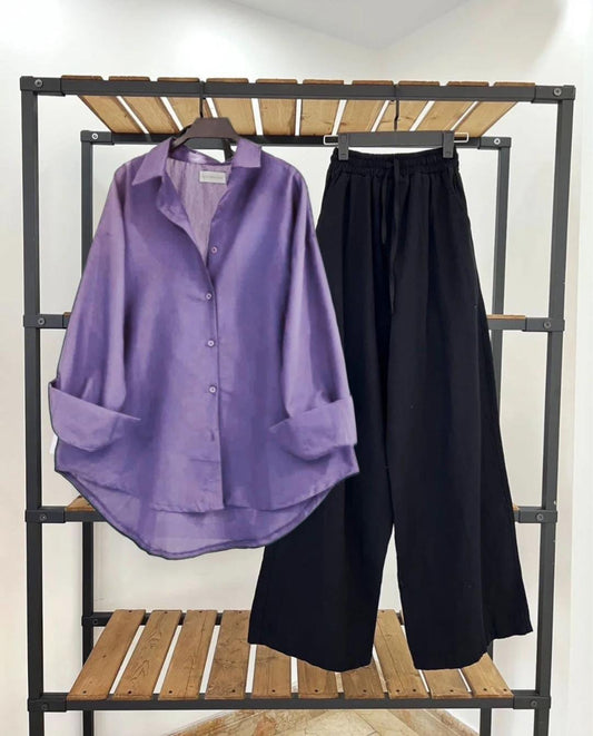 light Purple Shirt & Black Pant Set