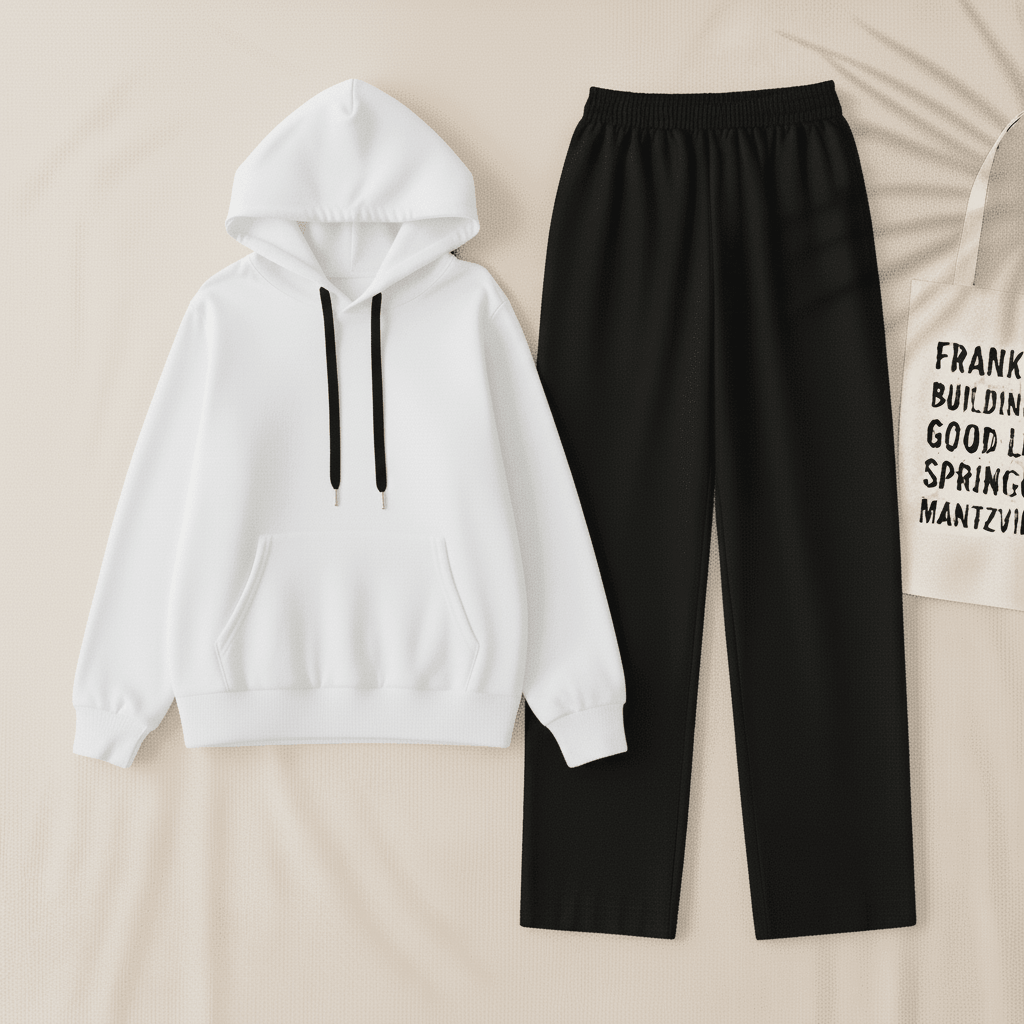 White Hoodie & Black Flapper Trouser