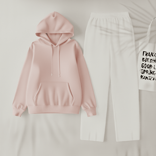 Baby pink  Hoodie & White Flapper Trouser