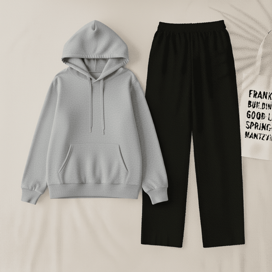 Gray Hoodie & Black Flapper Trouser