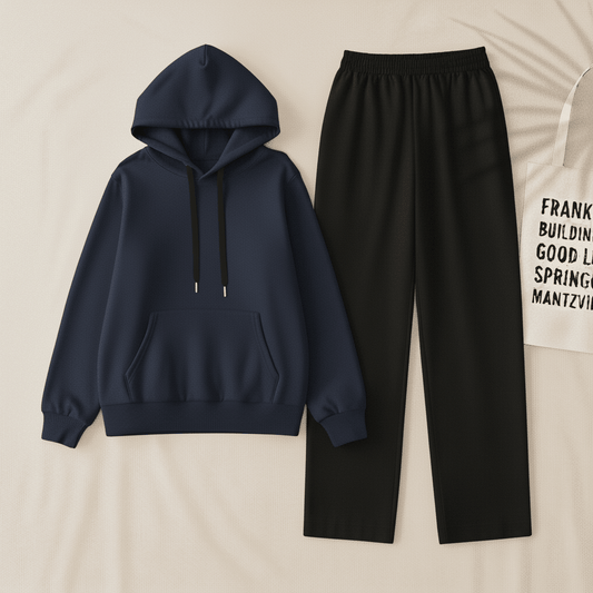 Navy Blue Hoodie & Black Flapper Trouser